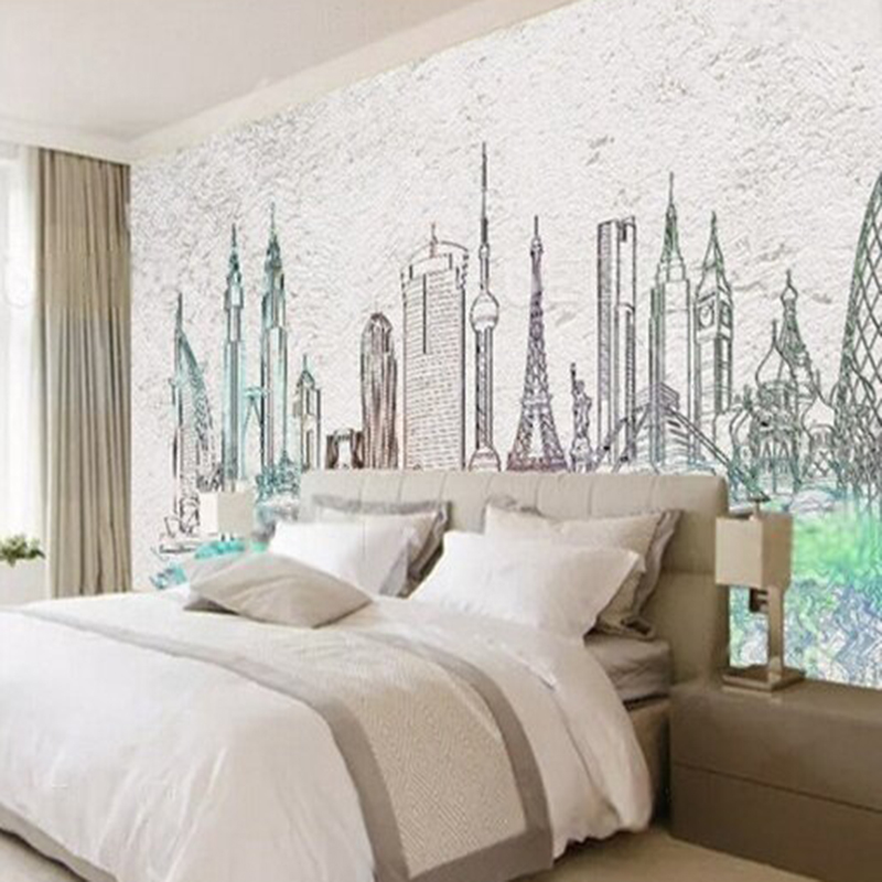 Modern watercolor city silhoue - Commercial Wallpaper Printing reseña y precio