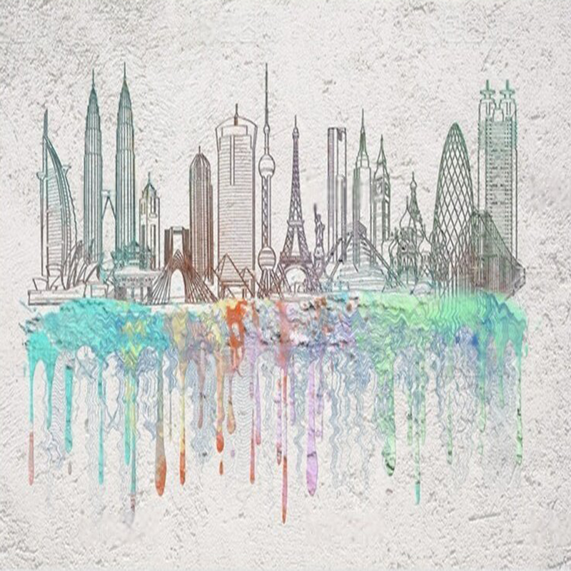 Modern watercolor city silhoue - Commercial Wallpaper Printing reseña y precio